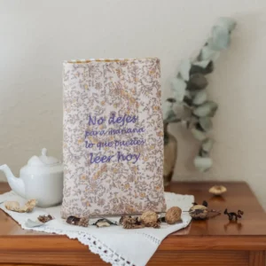 FUNDA DE LIBRO CAPRI FLORES ROSA CON TEXTO