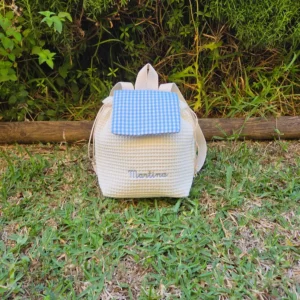 MOCHILA INFANTIL WAFLE BEIGE Y VICHY AZUL
